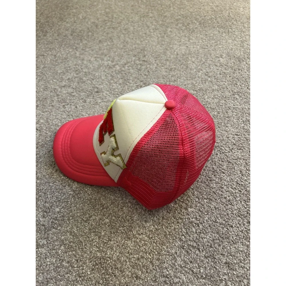 Y2K Vintage Trucker Hat Girls OS Pink Excellent Zoey Chenille Glitter Patch Mesh